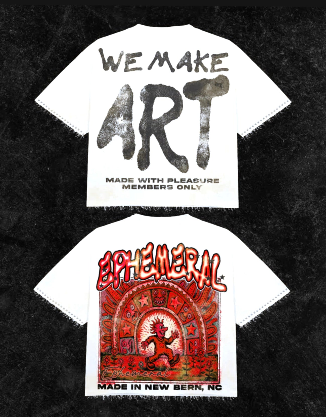“We Make Art” Ephemeral red and white T shirt